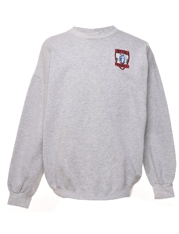 Grey Printed Sweatshirt - XL Hoodie with Hem Lace Feminine Delicate