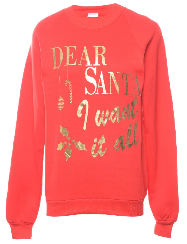 Dear Santa I Want It All Christmas Sweatshirt - M Hoodie with High-Low Hem Asymmetrical Trendy Dear Santa I Want It All Christmas Sweatshirt - M Hoodie with High-Low Hem Asymmetrical Trendy