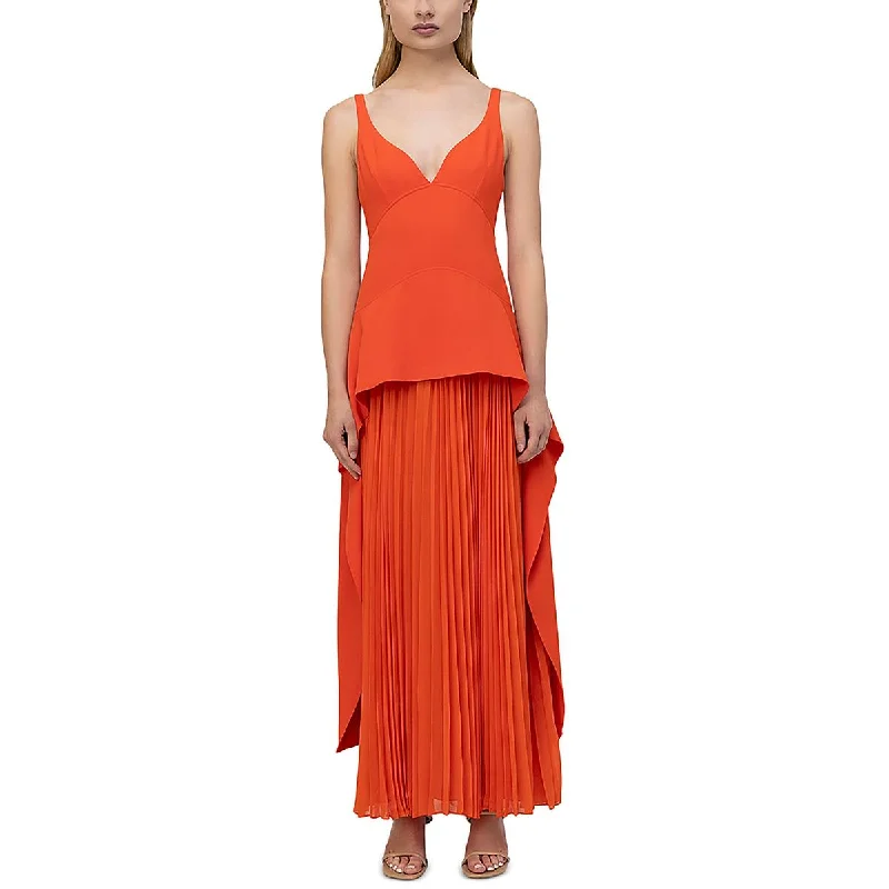 Womens Mixed Media Pleated Maxi Dress Tunics Occasion special