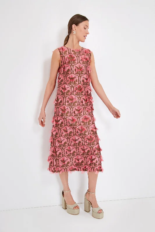 Grove Kaki and Pink Column Dress Square Neckline Feminine