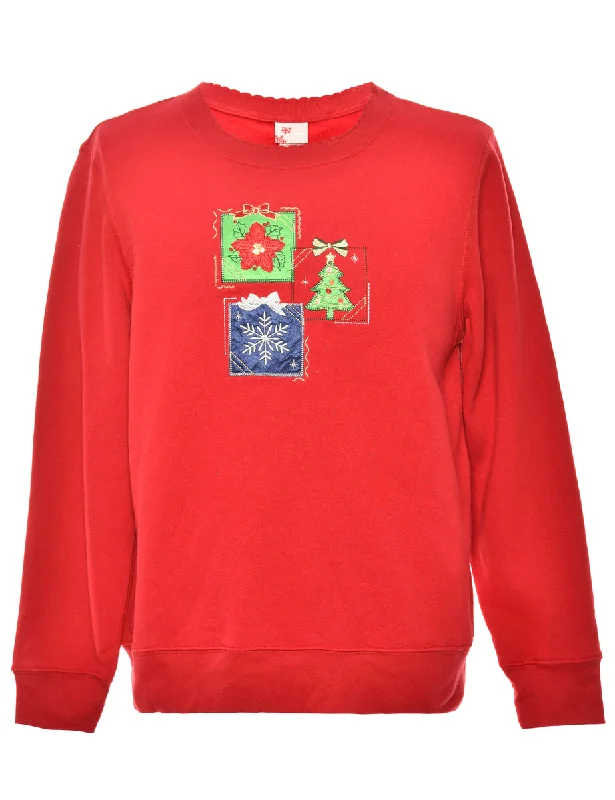 Festive Season Red Christmas Sweatshirt - M Hoodie with Lining Warm Insulated