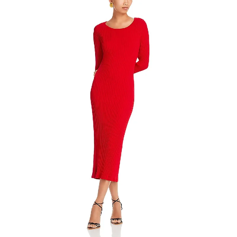 Womens Pleated Knitted Midi Dress Tunics Fashionable chic