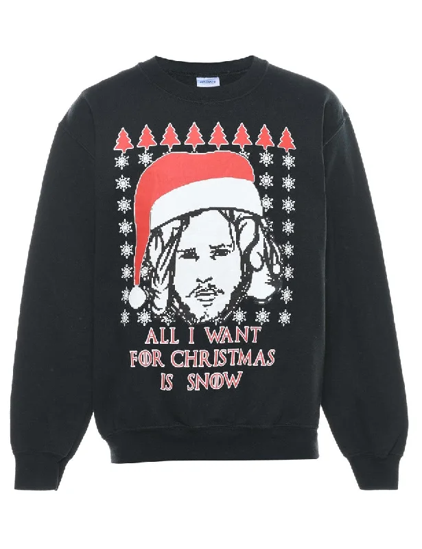 Black Christmas Sweatshirt - S Hoodie with Drop Shoulder Relaxed Streetwear