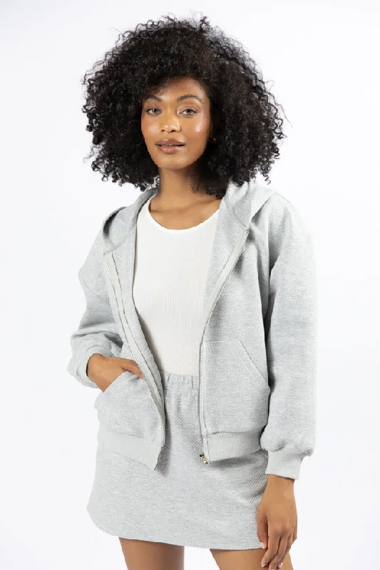 Have It My Way Grey Textured Knit Zip Up Hooded Sweatshirt FINAL SALE Hoodie with Hem Patch Decorative Personalized Have It My Way Grey Textured Knit Zip Up Hooded Sweatshirt FINAL SALE Hoodie with Hem Patch Decorative Personalized