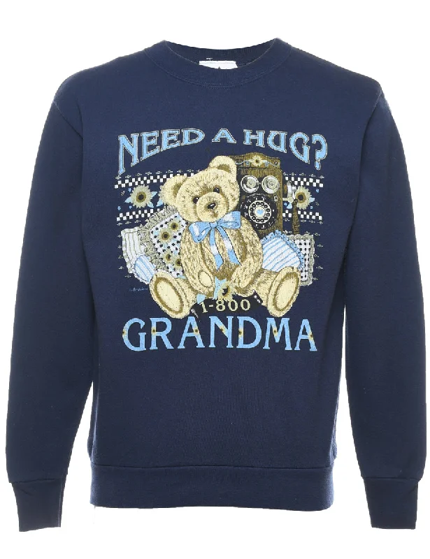 Grandma Printed Sweatshirt - M Hoodie with Slim Fit Tailored Modern