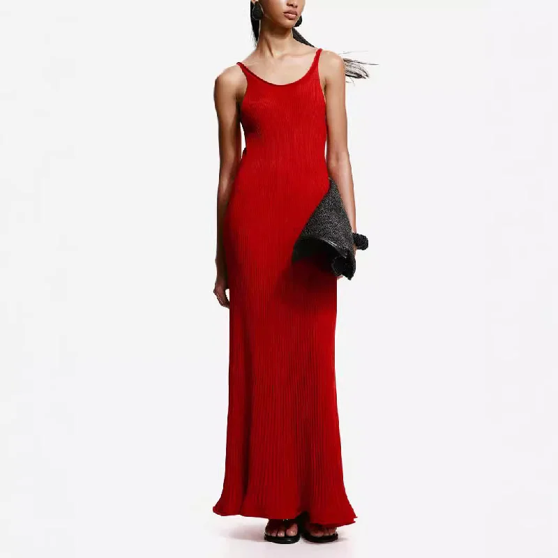 IKEARLAX Europe, America autumn and winter new cross-border women's clothing fashionable and elegant wind suspender dress solid color backless dress long dress Tunics Versatile all-occasion IKEARLAX Europe, America autumn and winter new cross-border women's clothing fashionable and elegant wind suspender dress solid color backless dress long dress Tunics Versatile all-occasion