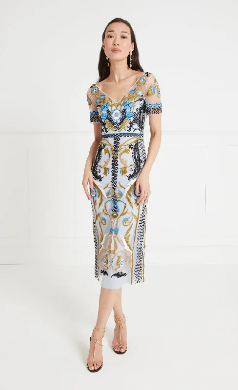 Alessia Midi Dress - Halogen Blue Tunics Modern contemporary