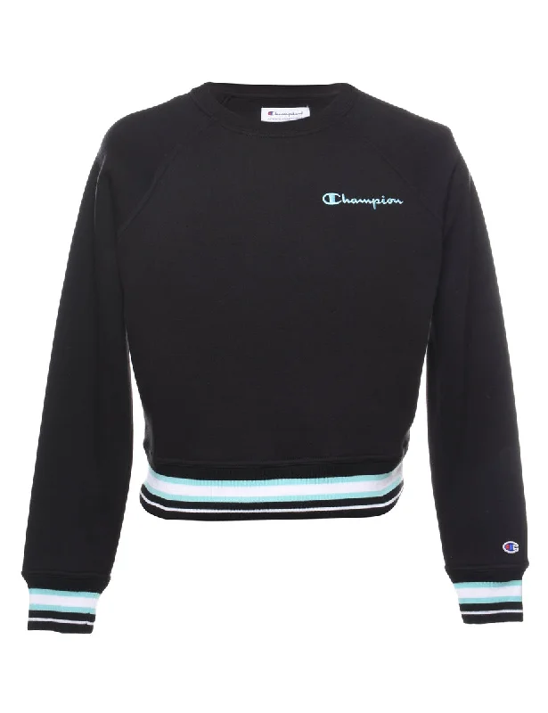 Champion Black & White Contrast Sweatshirt - S Hoodie with Thumb Holes Functional Cozy Champion Black & White Contrast Sweatshirt - S Hoodie with Thumb Holes Functional Cozy
