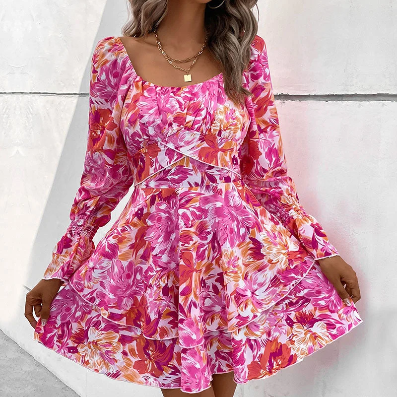 IKEARLAX New New Spring Hot Sale New Fashion 2025 Short Skirt Square Neck Printed Lotus Leaf Edge Dress Tunics Gym athletic IKEARLAX New New Spring Hot Sale New Fashion 2025 Short Skirt Square Neck Printed Lotus Leaf Edge Dress Tunics Gym athletic