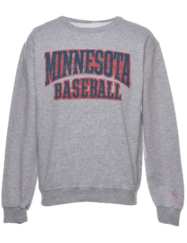 Baseball Minnesota Grey & Navy Printed Sweatshirt - S Hoodie with Hem Contrast Bold Stylish Baseball Minnesota Grey & Navy Printed Sweatshirt - S Hoodie with Hem Contrast Bold Stylish