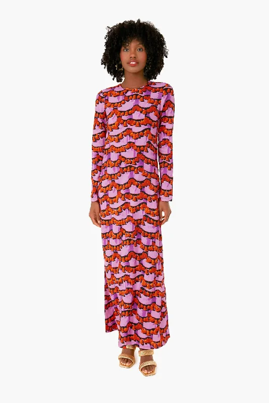 Liberace Ciclamino Long Sleeve Swing Dress Cowl Neckline Elegant