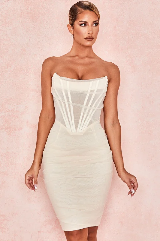 Chic Ruched Strapless Mini Corset Cocktail Party Dress - White Shift Classic Vintage Chic Ruched Strapless Mini Corset Cocktail Party Dress - White Shift Classic Vintage