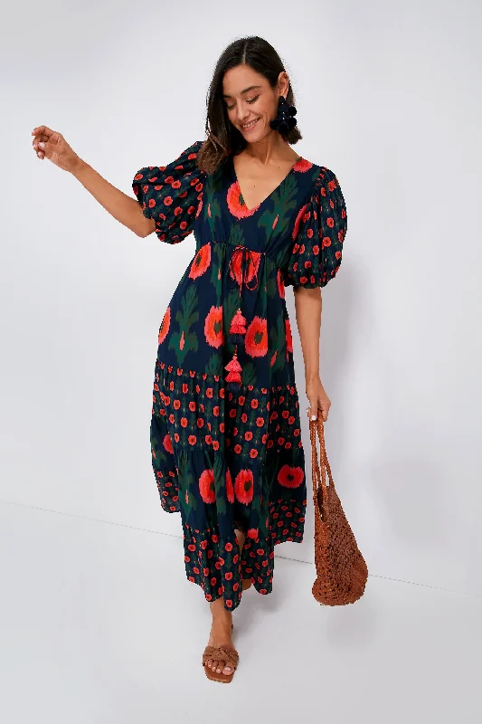 Hanging Flower Midnight Navy Vilette Dress Tunics Yoga stretchy