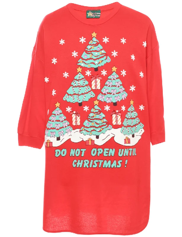 Christmas Tree Print Sweatshirt - L Hoodie with Magnetic Closure Innovative Modern