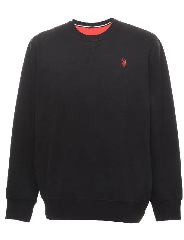 Black Plain Sweatshirt - M Hoodie with Button Classic Timeless