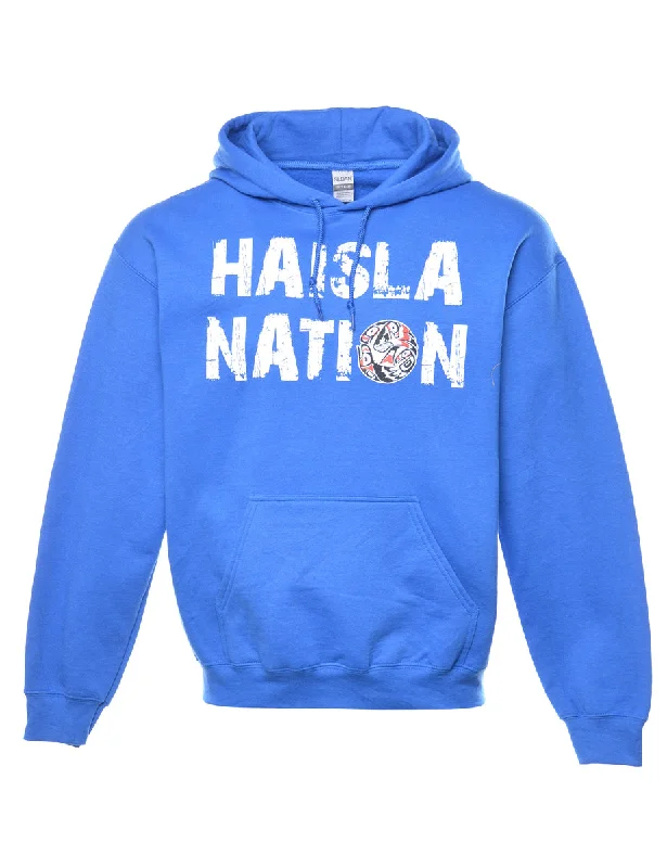 Haisla Nation Printed Hoodie - L Hoodie with Metallic Shiny Futuristic