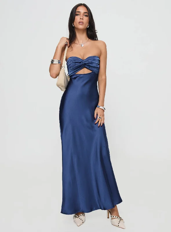 Faviola Strapless Maxi Dress Blue Tunics Distressed trendy