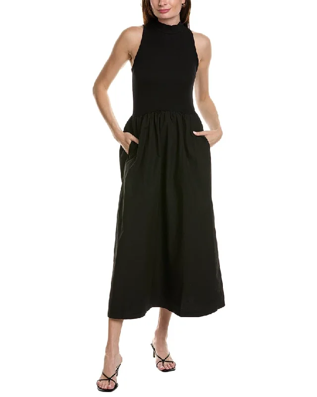 Stateside Structured Poplin Mixed Media Mock Neck Maxi Dress Tunics Practical easy-care Stateside Structured Poplin Mixed Media Mock Neck Maxi Dress Tunics Practical easy-care