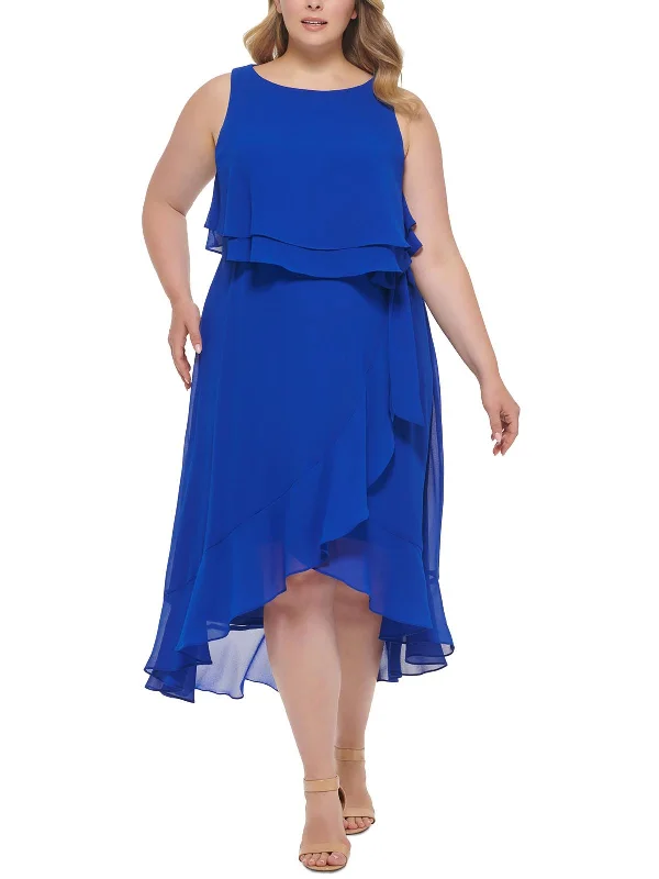 Plus Womens Popover Hi-Low Cocktail And Party Dress Tunics Velvet soft