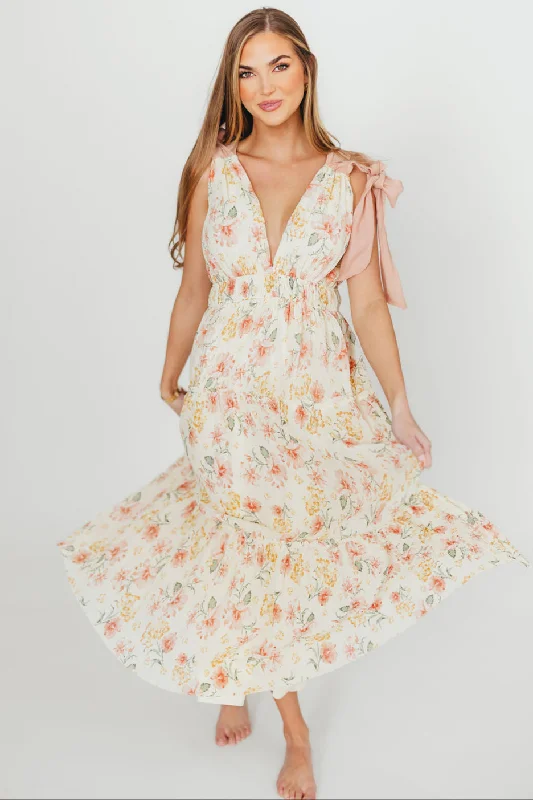 Ambrose Maxi Dress in Cream/Coral Floral Tunics Bestseller popular