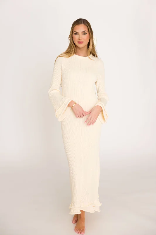 Arlet Dress in Ivory - Bump Friendly Tunics Satin smooth