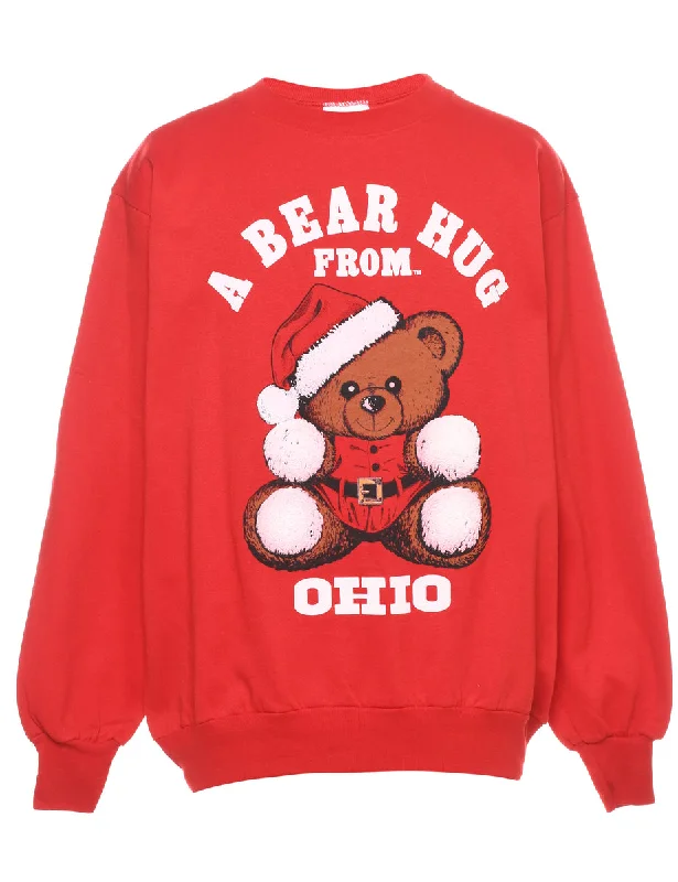 A Bear Hug From Ohio Christmas Sweatshirt - L Hoodie with Side Slits Relaxed Casual