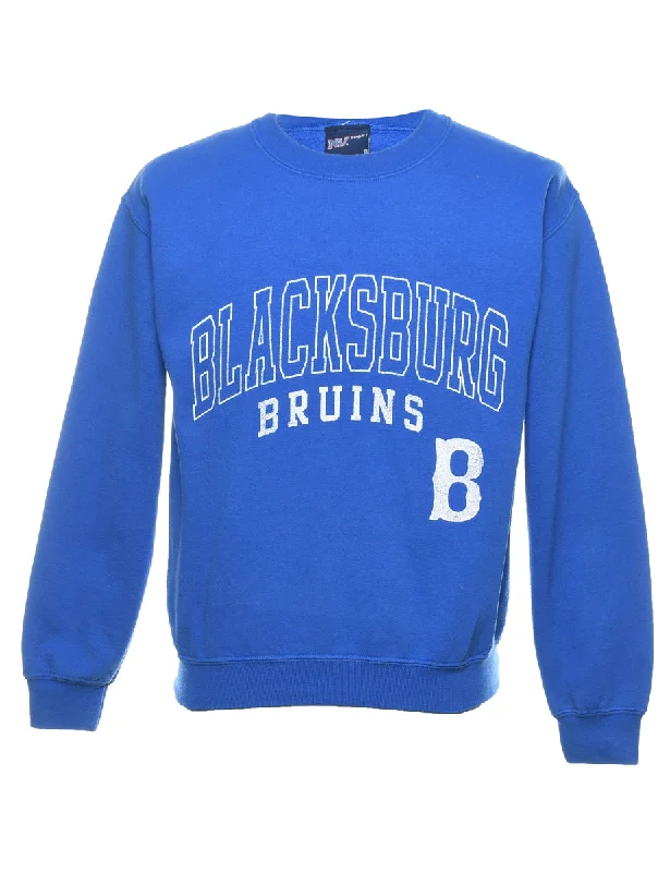 Blue & White Blacksburg Printed Sweatshirt - M Hoodie with Snap Buttons Easy Quick