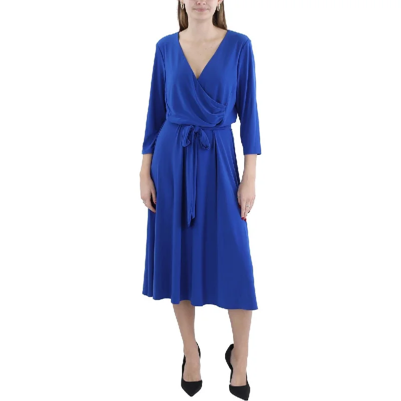 Womens Wrapped Knee Length Wear To Work Dress Tunics Seasonal trendy