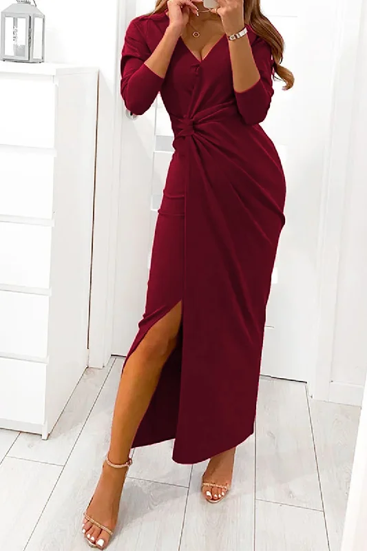 Elegant Solid Slit Fold V Neck Evening Dress Dresses(4 Colors) sweetheart Neckline Romantic