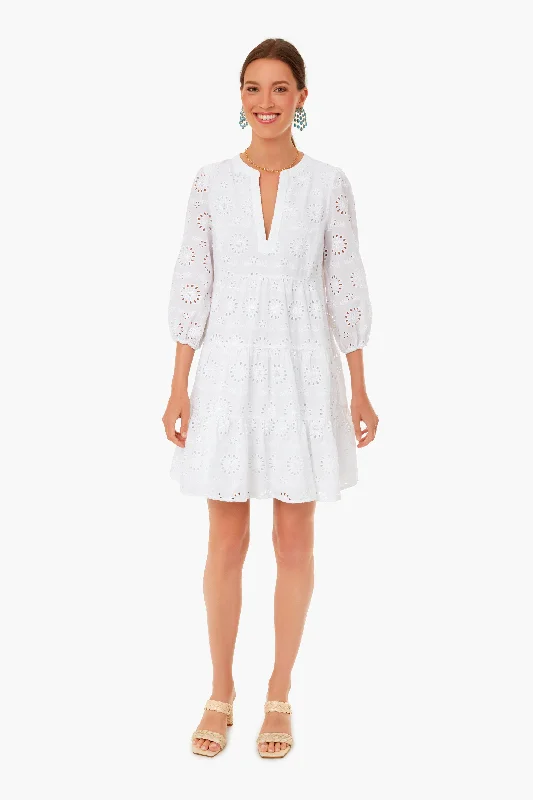 White Eyelet Long Sleeve Tunic Dress Tunics Stylish elegant