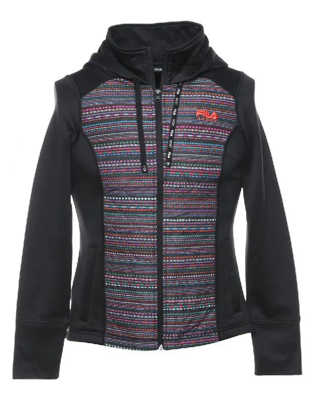Fila Black Hoodie - XS Hoodie with Relaxed Fit Easy Casual