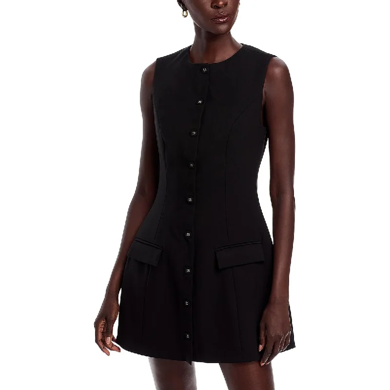 Womens Pocket Polyester Fit & Flare Dress Halter Neckline Beach