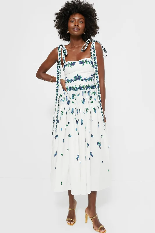White and Multi Bow Strap Tier Fit and Flare Dress Cowl Neckline Elegant