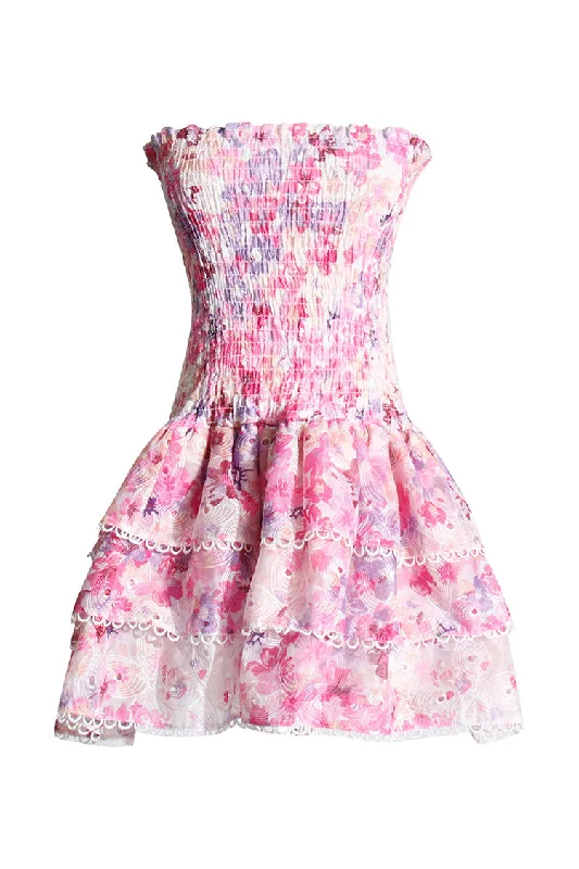 Cute Ruffle Strapless Smocked Broderie Anglaise Tiered Floral Mini Dress Tunics Trousers formal Cute Ruffle Strapless Smocked Broderie Anglaise Tiered Floral Mini Dress Tunics Trousers formal