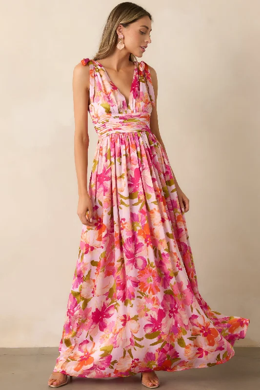 Somewhere Beautiful Pink Multi Floral Maxi Dress Tunics Ceremony elegant