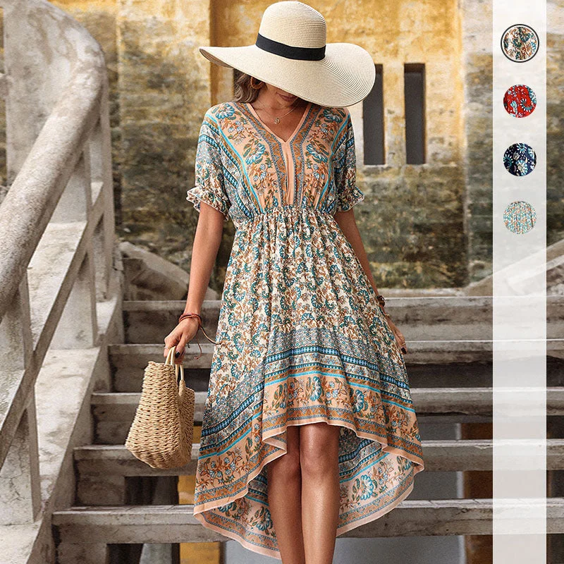 IKEARLAX Cross Border Summer Halter Print Irregular Skirt Ethnic Bohemian Dress Women Tunics Hiking breathable IKEARLAX Cross Border Summer Halter Print Irregular Skirt Ethnic Bohemian Dress Women Tunics Hiking breathable