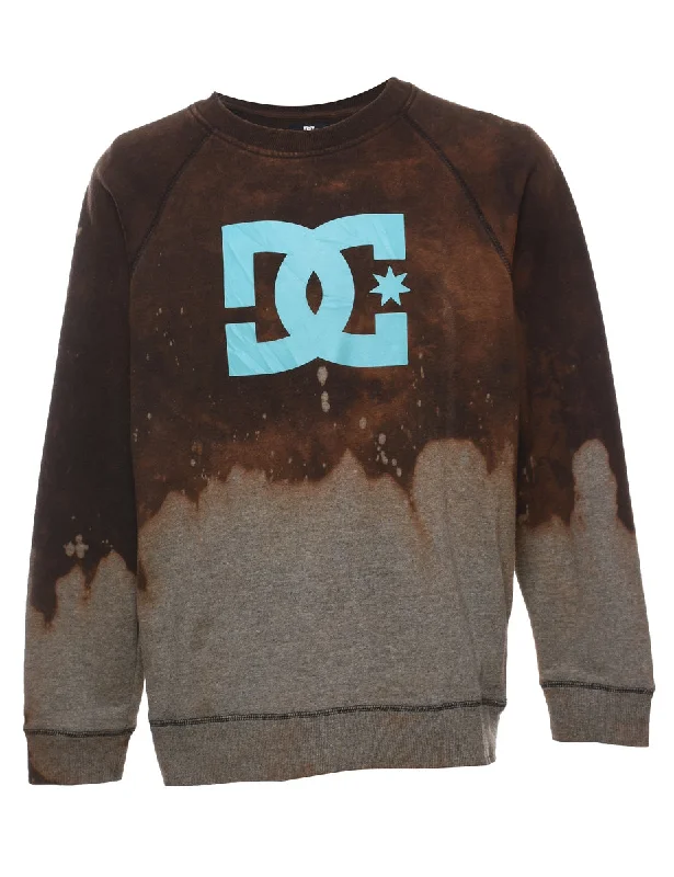 Tie-dye Brown & Light Blue DC Printed Sweatshirt - L Hoodie with Button Placket Classic Preppy Tie-dye Brown & Light Blue DC Printed Sweatshirt - L Hoodie with Button Placket Classic Preppy