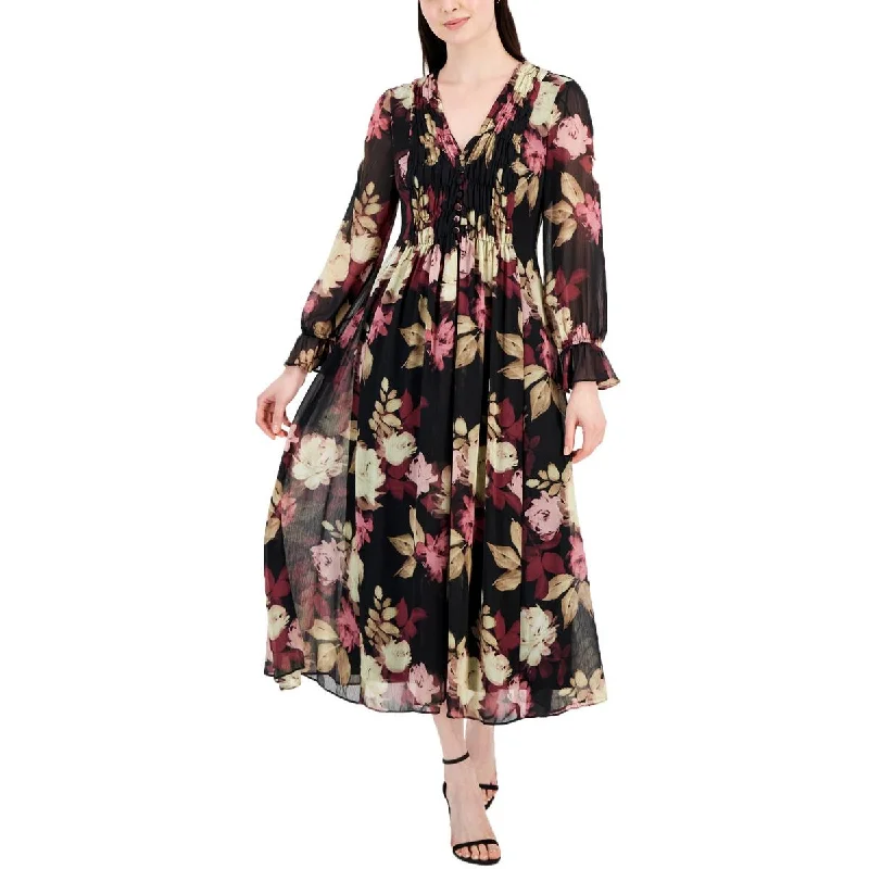 Womens Chiffon Floral Midi Dress Tunics Favorite customer