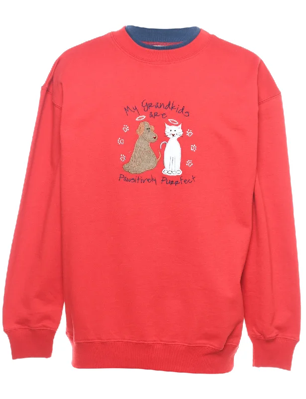 Animal Design Christmas Sweatshirt - M Hoodie with Button Placket Classic Preppy