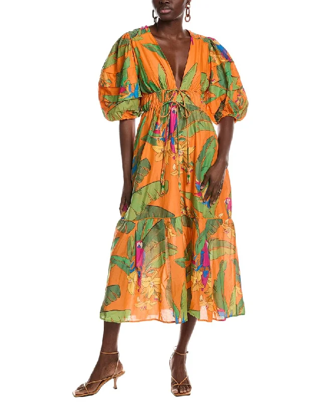 FARM Rio Fresh Macaws Midi Dress empire Waist empire