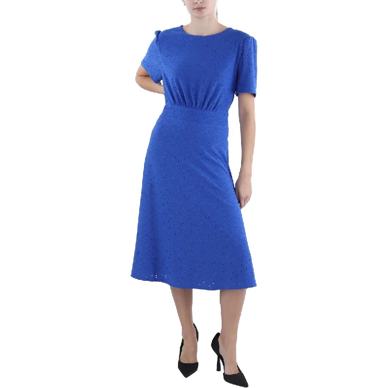 Womens Below Knee Eyelet Midi Dress Tunics Fall fleece