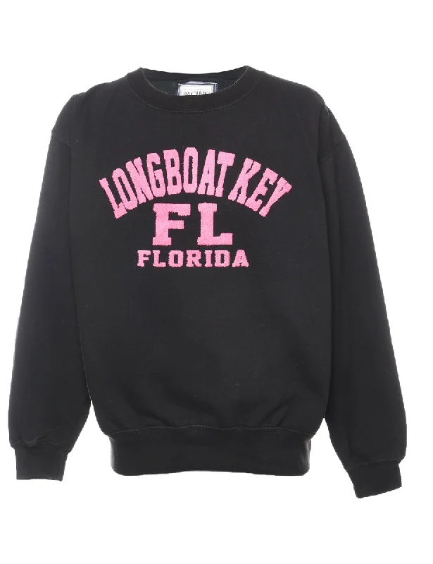 Longboat Key Florida Black & Pink Printed Sweatshirt - L Hoodie Sweatshirt Pullover