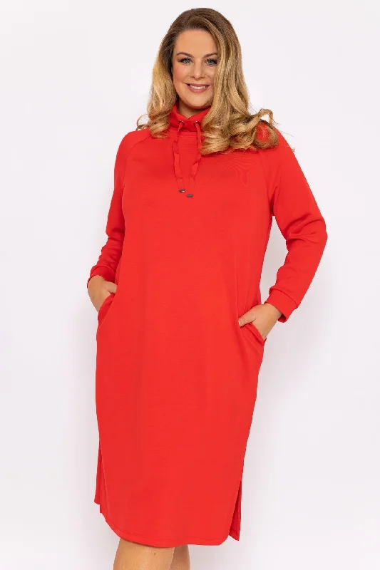 Straight Fit Sweatshirt Dress in Red Hoodie with Reflective Safety Nightwear