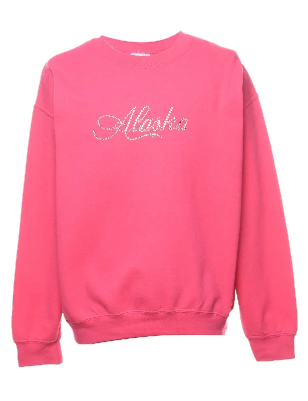 1990s Embellished Alaska Sweatshirt - L Hoodie with V-Neck Classic Versatile