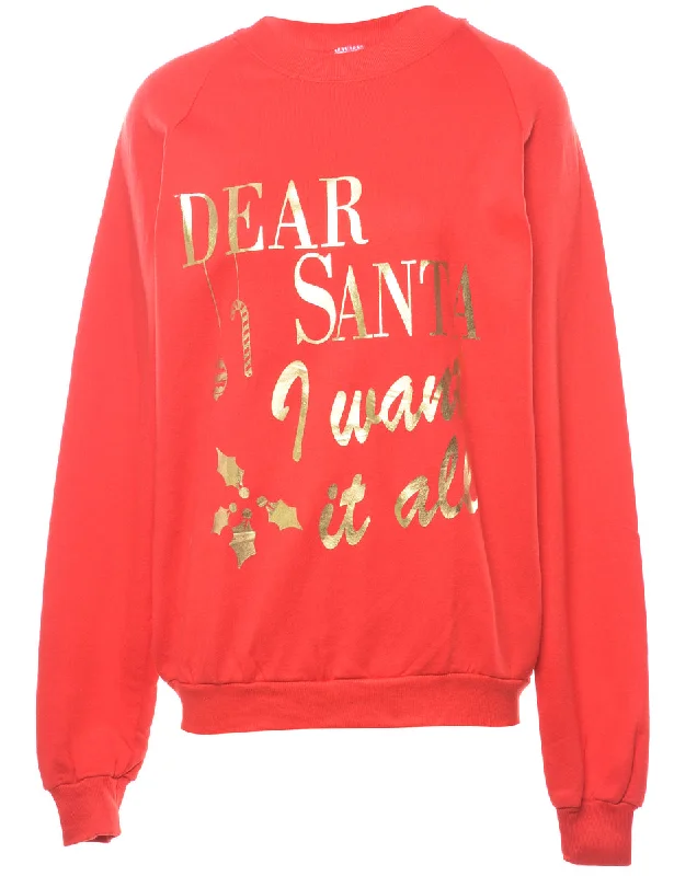 Dear Santa I Want It All Christmas Sweatshirt - L Hoodie with Velcro Closure Adjustable Secure Dear Santa I Want It All Christmas Sweatshirt - L Hoodie with Velcro Closure Adjustable Secure