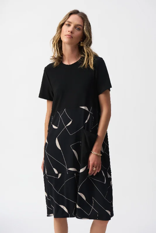 Joseph Ribkoff - Silky Knit Geometric Print Trapeze Dress Tunics Wedding white