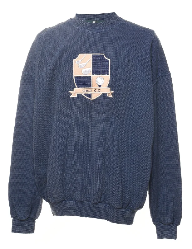 Navy Printed Sweatshirt - XL Hoodie with Hem Drawcord Adjustable Customizable