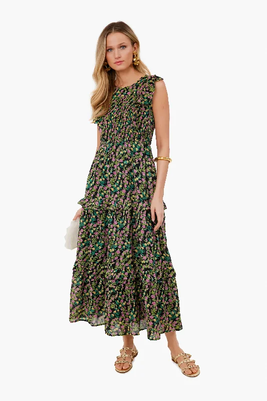 Boundless Floral Black Iris Dress Off-the-shoulder Chic Trendy