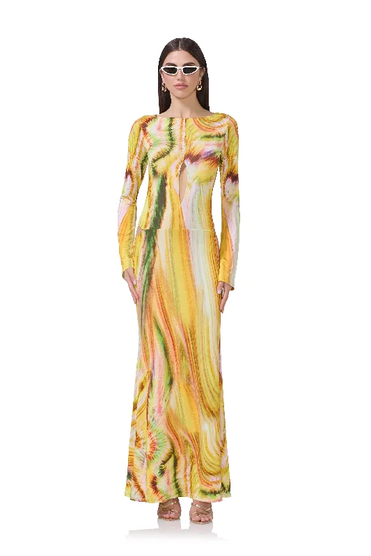 Nadine Dress - Lime Swirl Tunics Long Elegant