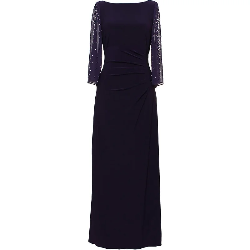 Plus Womens Flare Sleeves Round Neck Evening Dress Tunics Evening elegant